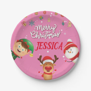 Custom Your Name, Merry Christmas Paper Plate