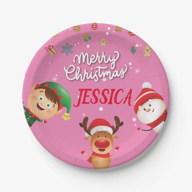 Custom Your Name, Merry Christmas Paper Plate (Front)