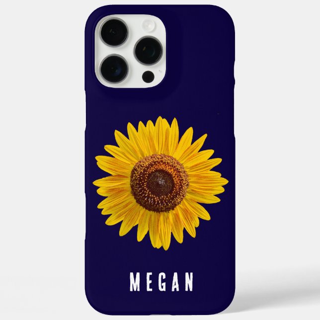 Custom Your Name Navy Blue Yellow Sunflower  Case-Mate iPhone Case (Back)