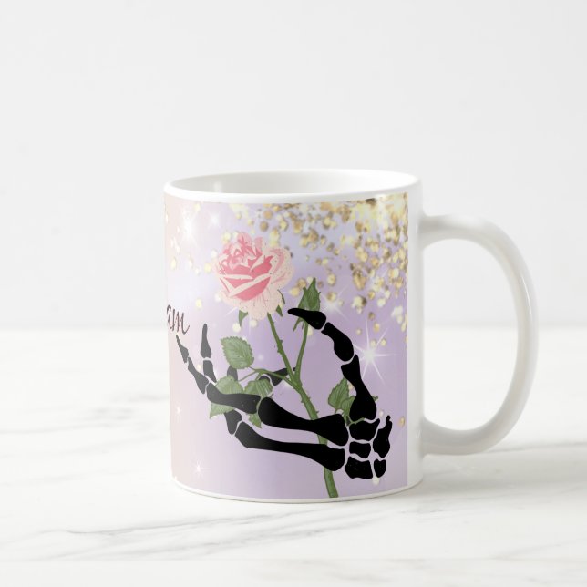 Custom Your Name Personal Skull Hand Floral  Coffee Mug (Right)