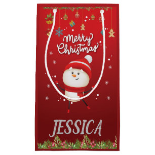 Custom Your Name, Snowman Merry Christmas Small Gift Bag