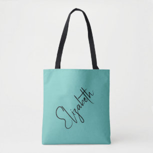 Custom Your Name Teal & Pink Handwritten Tote Bag