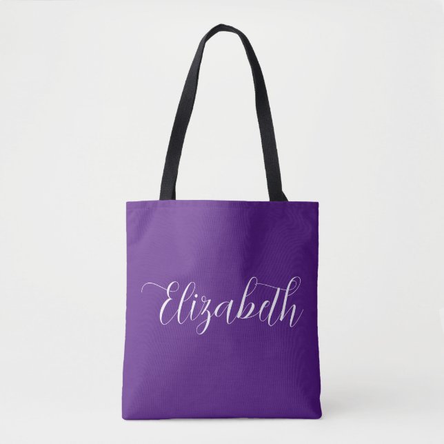 Custom Your Own Name Script Template Royal Purple Tote Bag (Front)