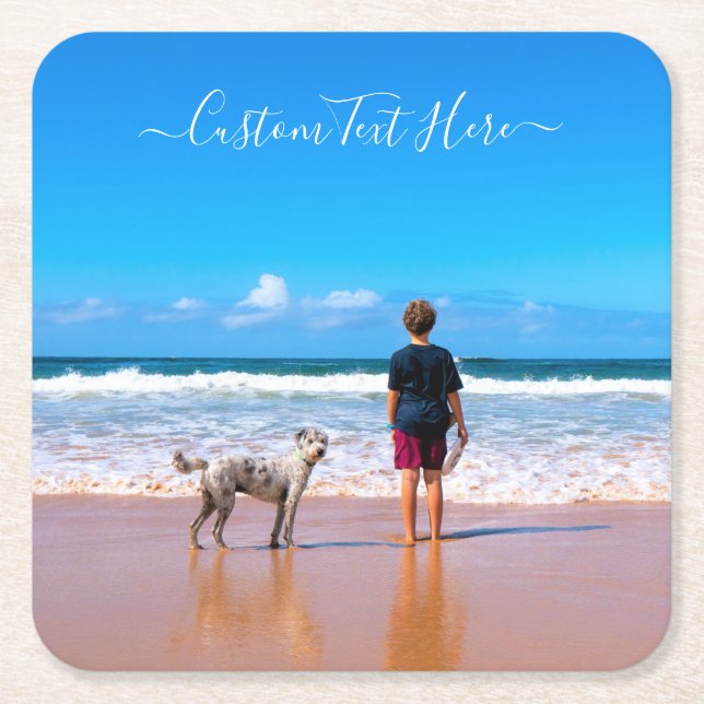 Custom Your Pet Dod Photo Paper Coaster with Text (Front)