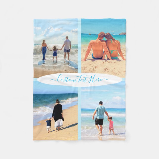 Custom Your Photo and Text Collage Fleece Blanket (Front)
