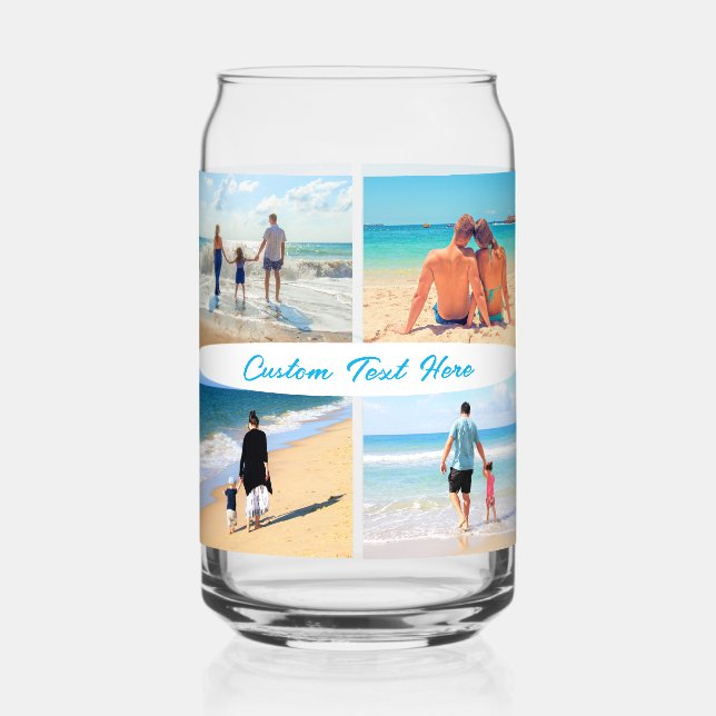 Custom Your Photo Collage and Text Personalised Can Glass (Front)