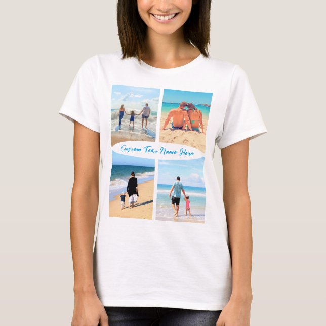 Custom Your Photo Collage and Text T-Shirt Gift (Front)