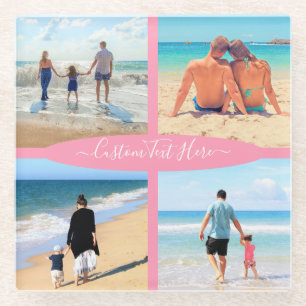 Custom Your Photo Collage Glass Coaster with Text