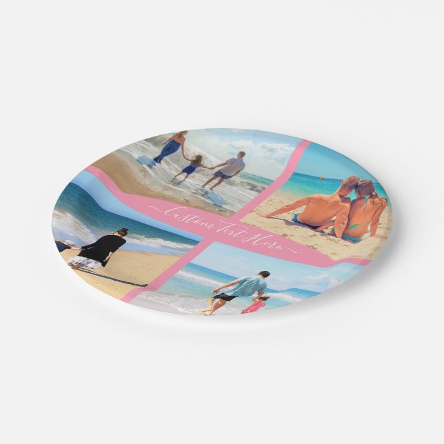 Custom Your Photo Collage Paper Plate with Text (Angled)