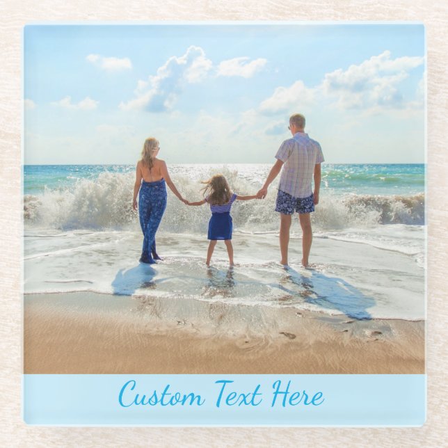 Custom Your Photo Glass Coaster with Text (Front)