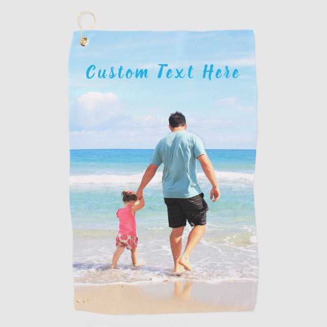 Custom Your Photo Golf Towel Dad Gift with Text (Front)