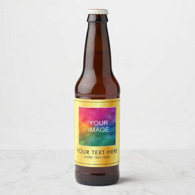 Custom Your Photo or Logo Here Modern Gold Look Beer Bottle Label (Front)