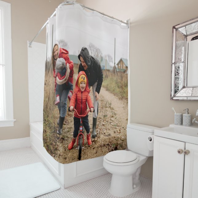 Custom Your Photo Personalised Image Christmas Shower Curtain (In Situ)