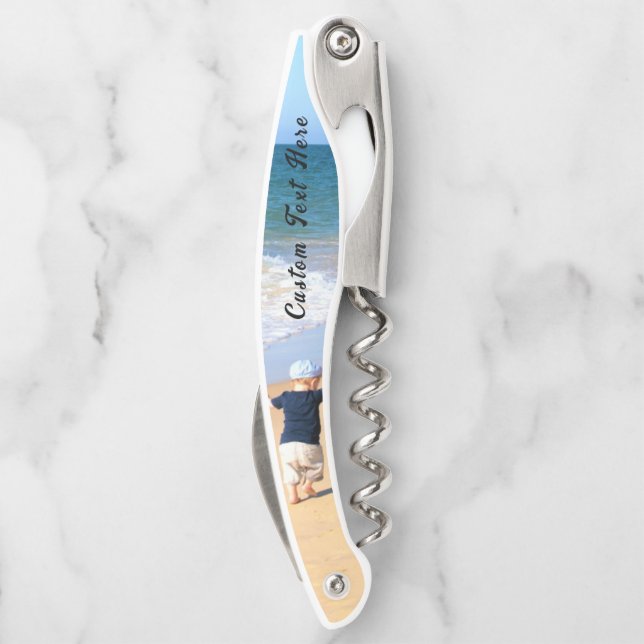 Custom Your Photo Waiter's Corkscrew with Text (Back)