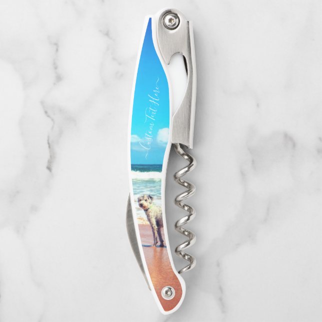 Custom Your Photo Waiter's Corkscrew with Text (Back)