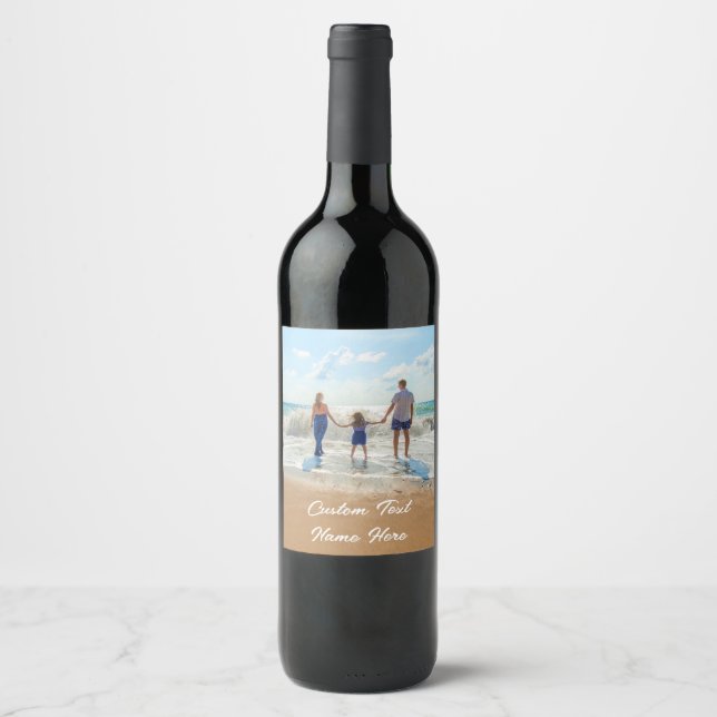 Custom Your Photo Wine Bottle Label with Text (Front)
