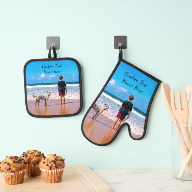 Custom Your Photo with Text Personalised Oven Mitt & Pot Holder Set (Insitu(Hanging))