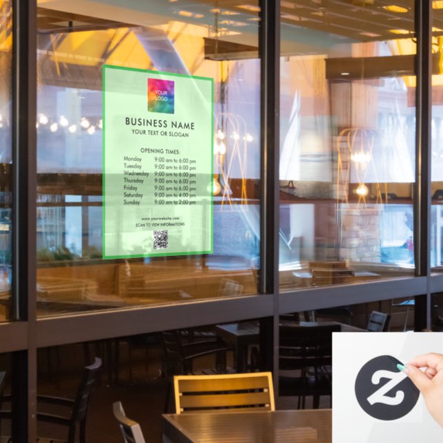 Custom Your QR Code Opening Hours Logo Green Window Cling (Restaurant Window)