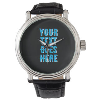 custom your text goes here, black with blue text watch