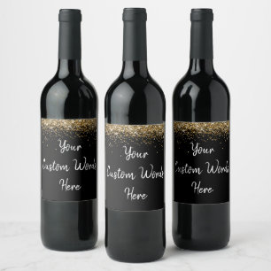 Custom Your Text Here Personalised Black Gold Gift Wine Label