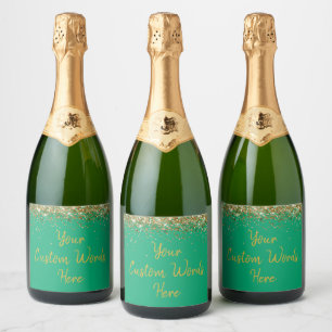 Custom Your Text Here Personalised Green Gold Gift Sparkling Wine Label