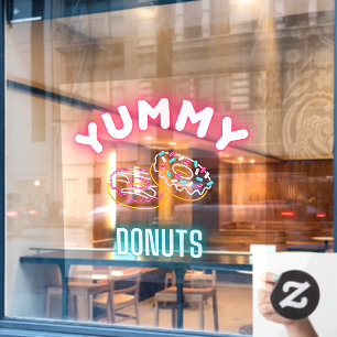 Custom Yummy Sprinkle Doughnuts Faux Neon Lights Window Cling