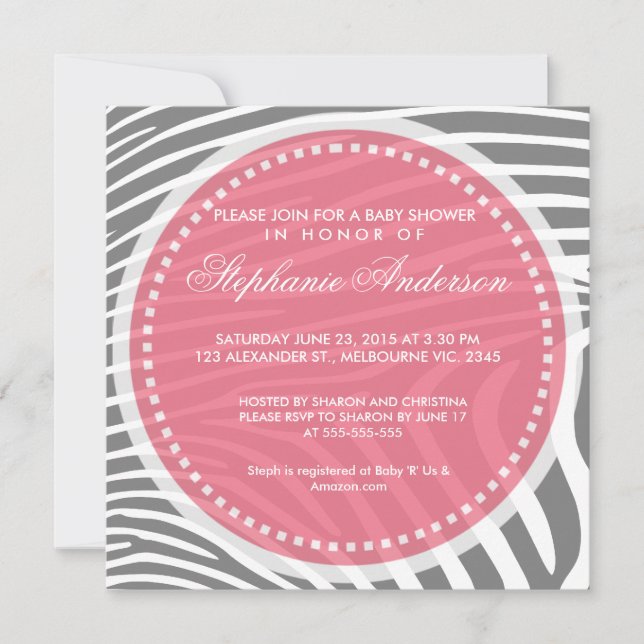 Custom zebra baby shower invite (Front)