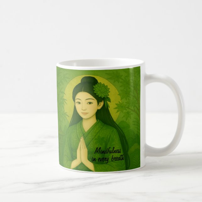 Custom Zen Meditation art Mindfulness Yoga Green Coffee Mug (Right)