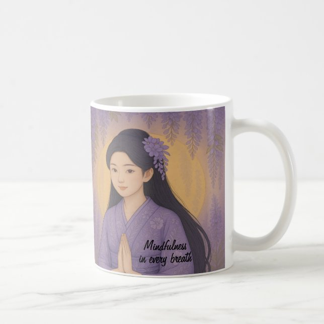 Custom Zen Meditation art Mindfulness Yoga Purple Coffee Mug (Right)