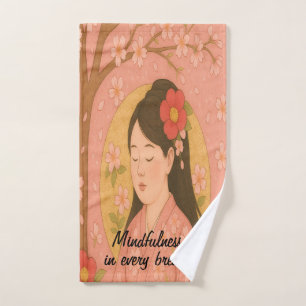 Custom zen Yoga Meditation Mindfulness Pink Hand Towel