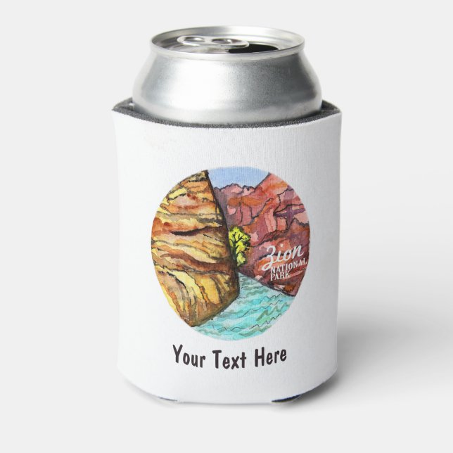 CUSTOM Zion National Park Utah Watercolor Can Cooler (Can Back)