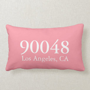 Custom ZIP Code City State White Pink Modern  Lumbar Cushion