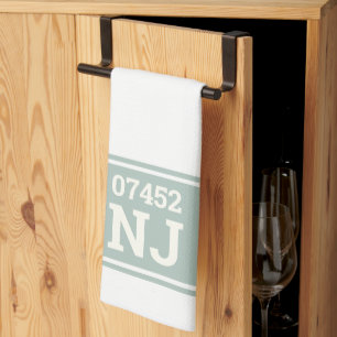 Custom Zip Code & State Housewarming Gift Green  Tea Towel