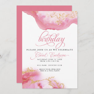 CUSTOMBirthday October Tourmaline Watercolor Geode Invitation