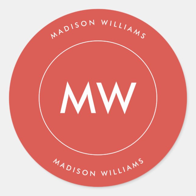 Custome Minimal Monogram Classic Round Sticker (Front)