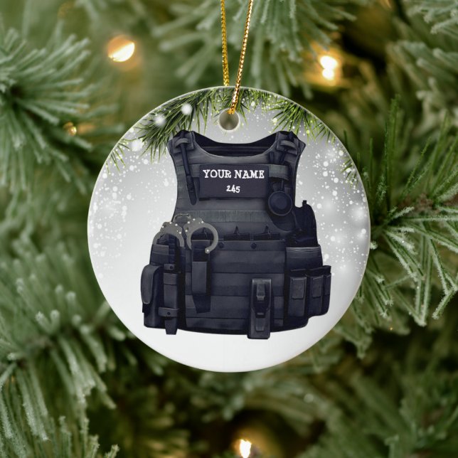 Custome Police Bulletproof Vest Police officer  Ceramic Tree Decoration (Tree)