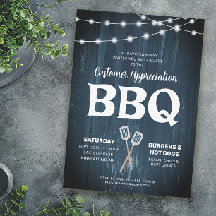 Customer Appreciation BBQ Rustic Blue Invitation