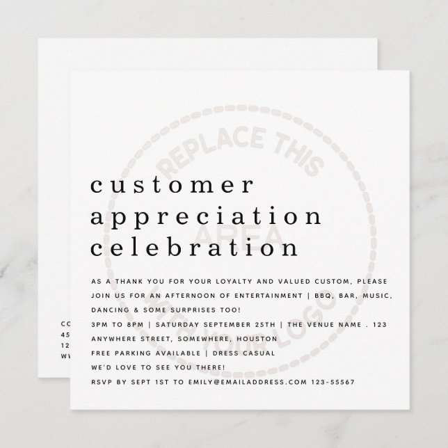Customer Appreciation Day Business Tinted Logo Invitation (Front/Back)
