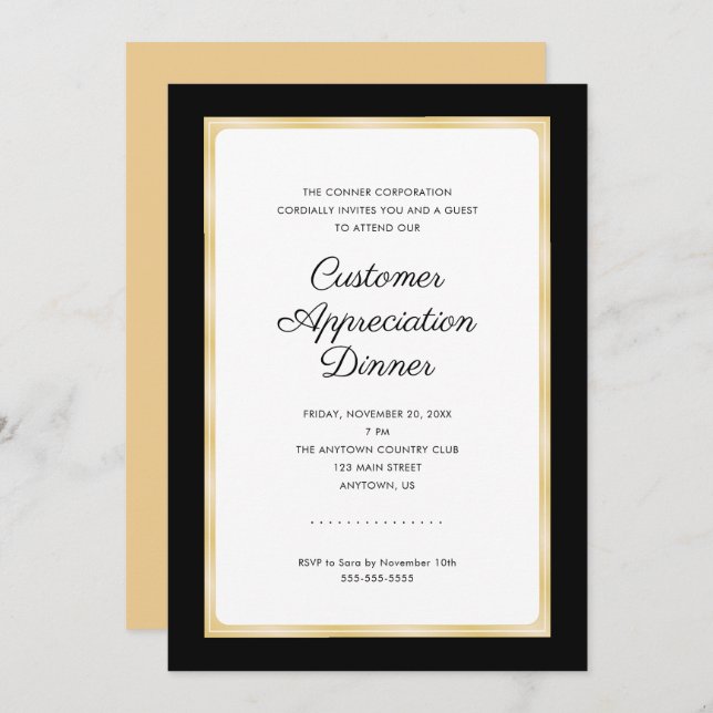 Customer Appreciation Dinner | Black and Gold Invitation (Front/Back)