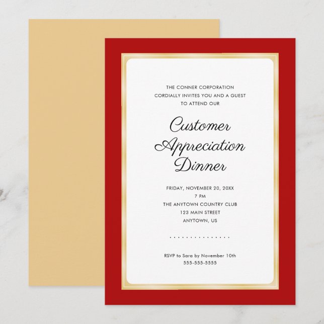 Customer Appreciation Dinner | Red and Gold Invitation (Front/Back)