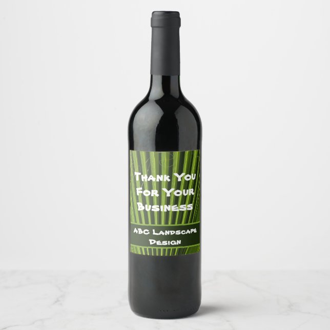 Customer Appreciation Green Palm Leaf Business Wine Label (Front)