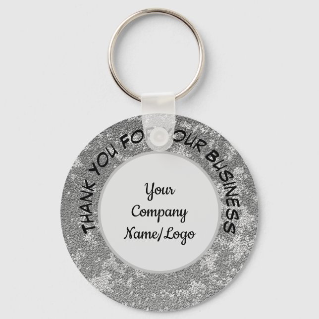 Customer Appreciation Marbled Grey Business Promo Key Ring (Front)