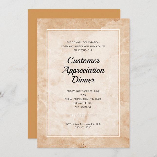 Customer Appreciation | Stylish Marble Background Invitation (Front/Back)