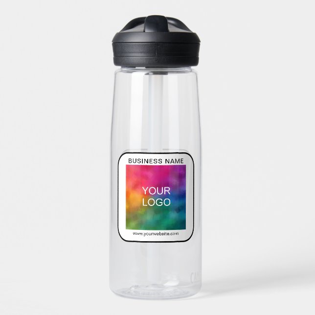 Customer Business Name Logo Url QR Code Modern Water Bottle (Front)