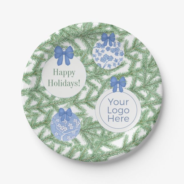 Customer Christmas Party Business Logo Holidays Paper Plate (Front)