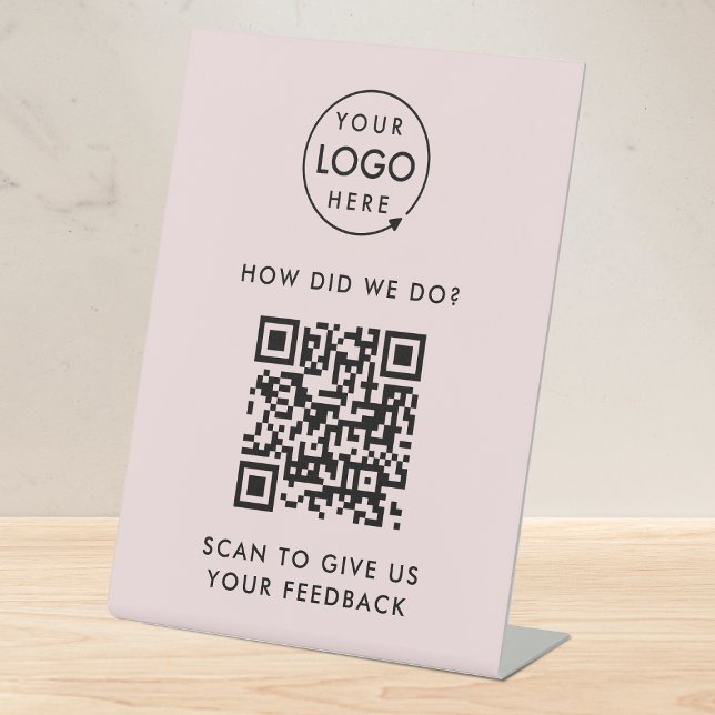 Customer Feedback Business Rating QR Code Pink Pedestal Sign (Creator Uploaded)