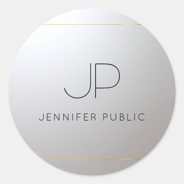 Customer Gold Silver Template Initial Monogram Classic Round Sticker (Front)