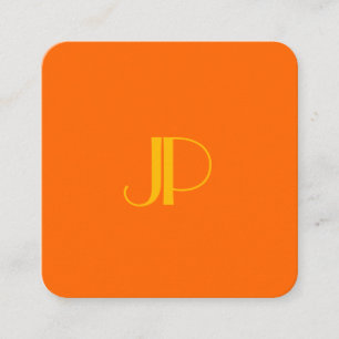 Customer Modern Monogram Initial Letter Orange Square Business Card