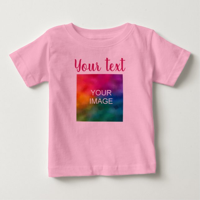 Customer Picture Typography Script Text Pink Baby T-Shirt (Front)