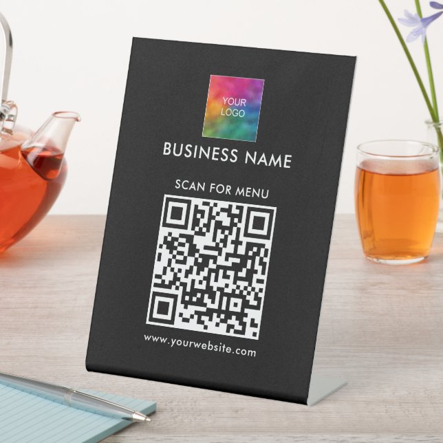 Customer QR Code Business Logo Here Scan For Menu Pedestal Sign (In SItu)